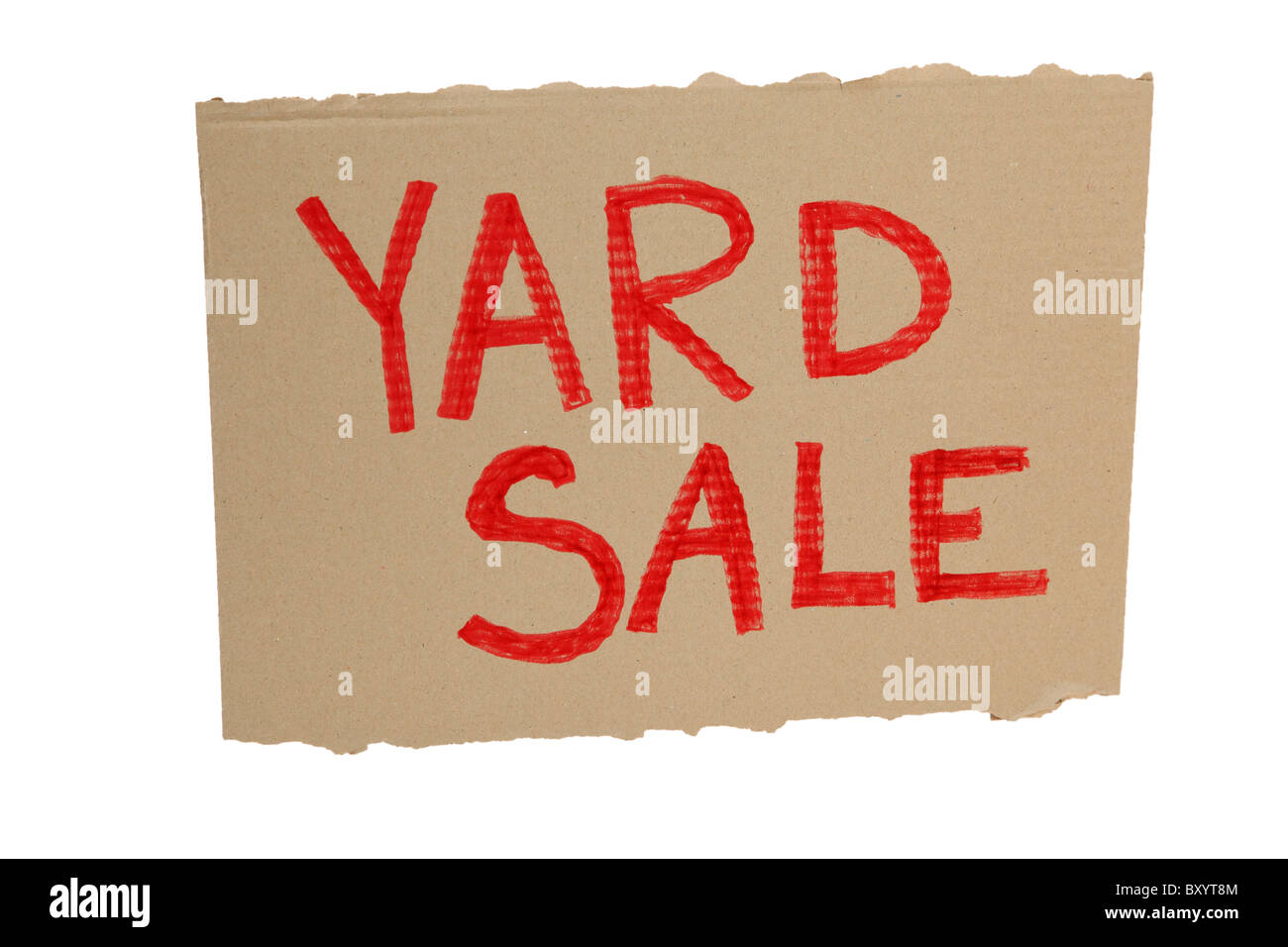 Cardboard yard sale sign on white background Stock Photo - Alamy