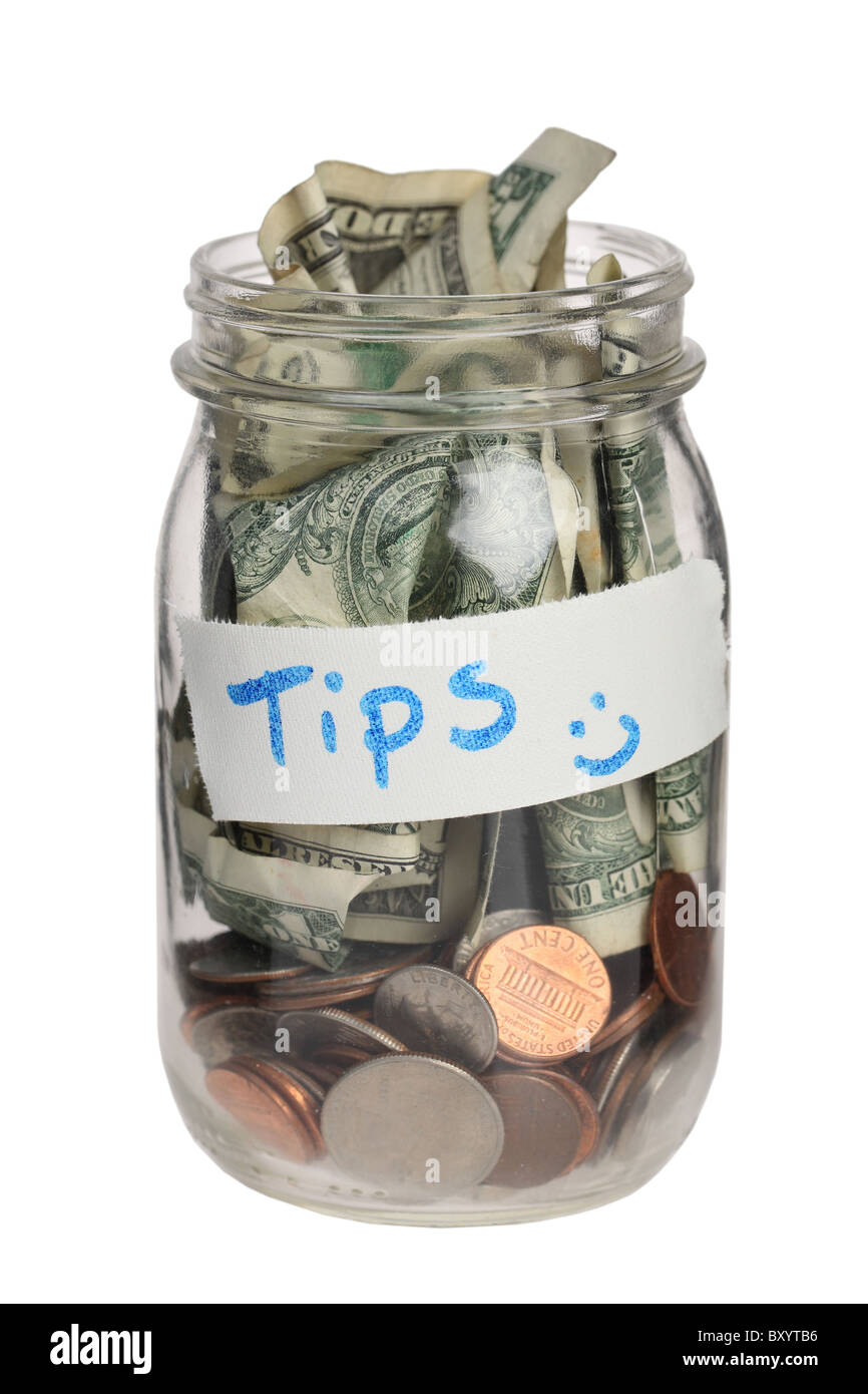 Tip jar on white background Stock Photo Alamy