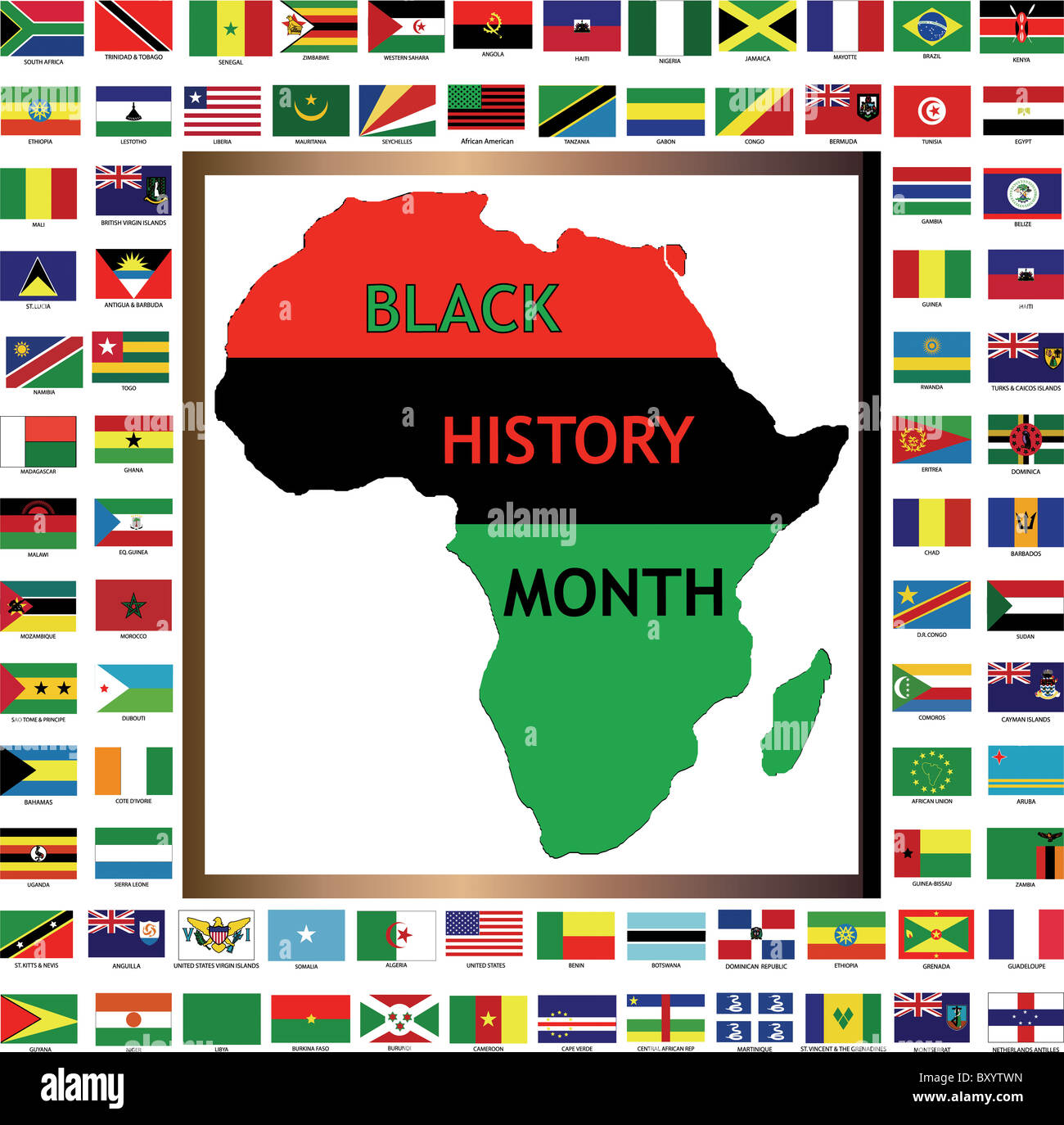 Vector Illustration showing African and black cultured flags for Black History Month. Stock Photo