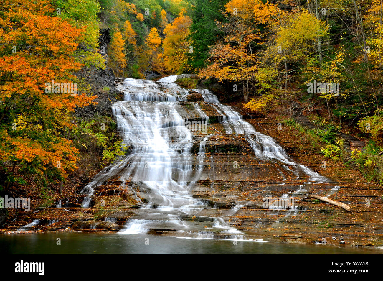 Buttermilk Falls State Park in autumn. Finger Lakes region, New York