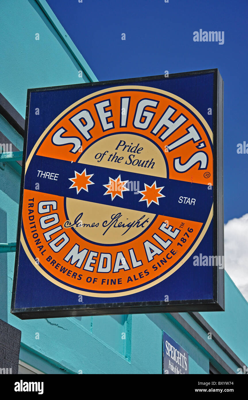 Speights Gold Medal Ale sign, New Brighton, Christchurch, Canterbury, South Island, New Zealand Stock Photo