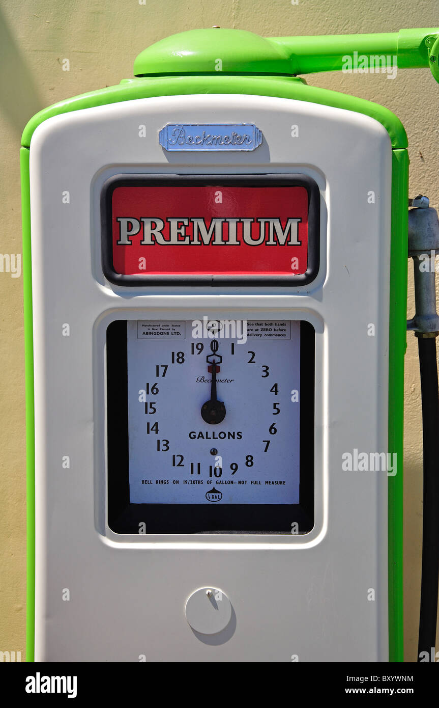 Vintage gas pump, Hinds Motor Services, Main South Road, Hinds, Canterbury, South Island, New Zealand Stock Photo