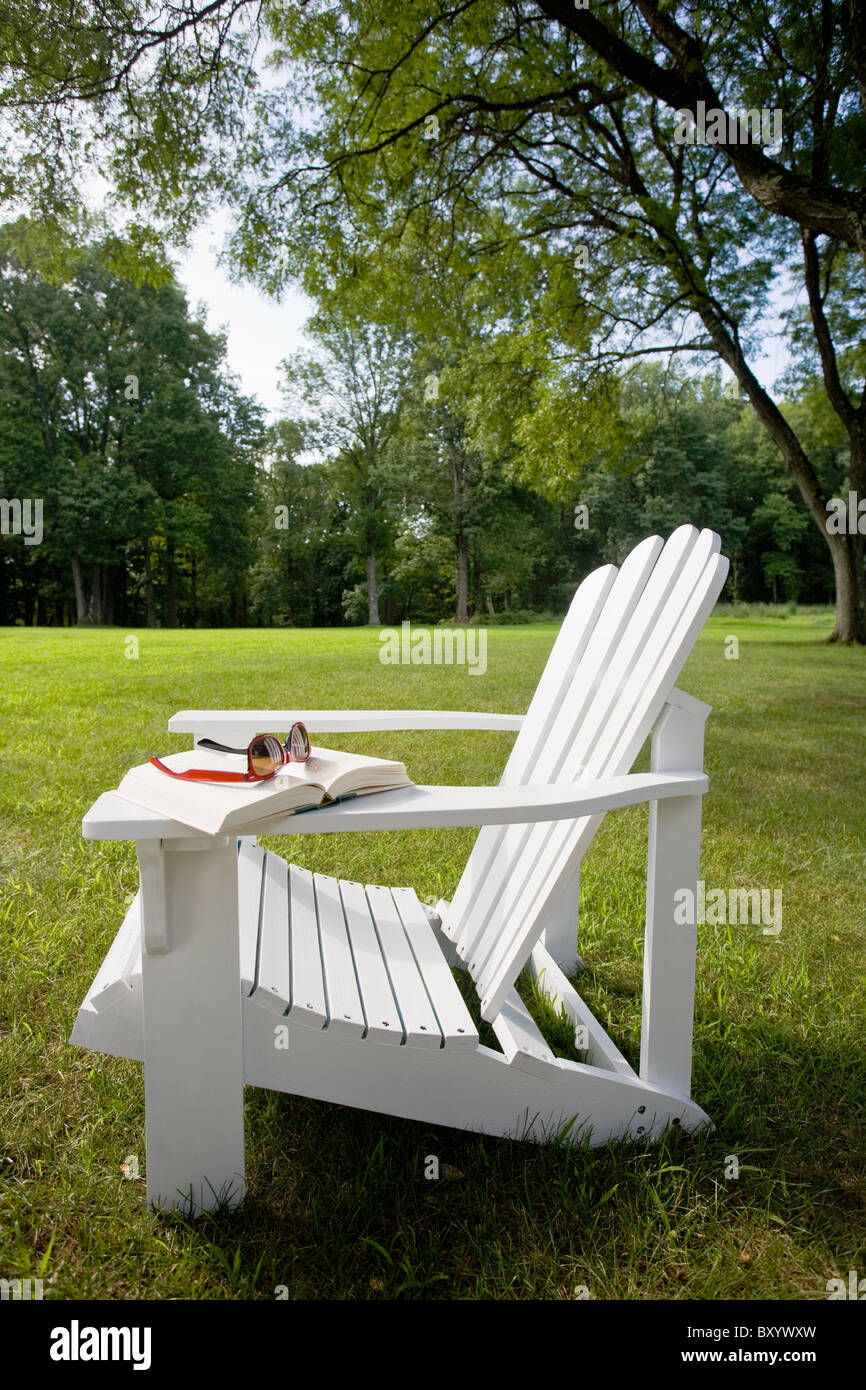Adirondack chair on lawn Stock Photo Alamy