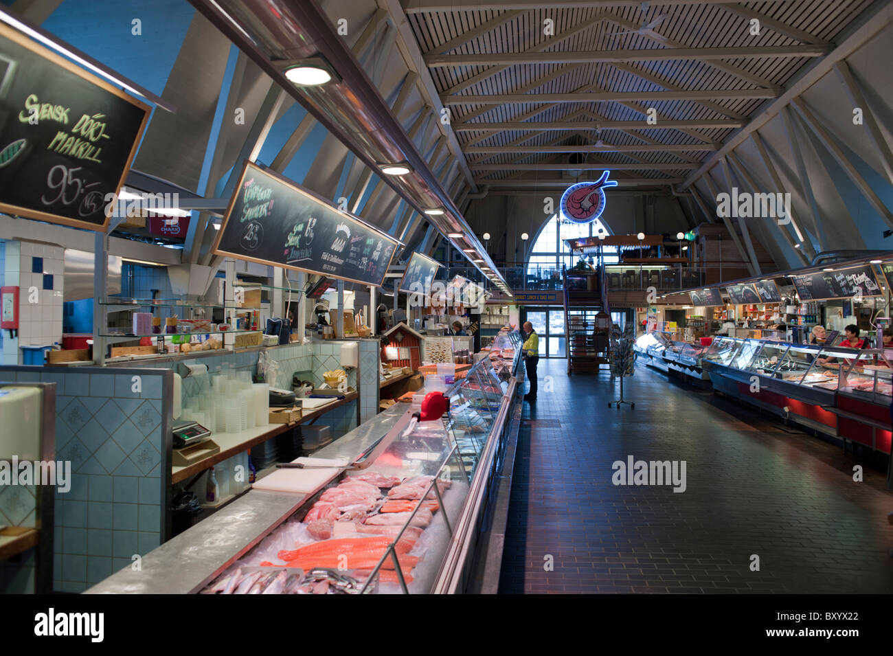 Interior of the Gothenburg city fish market, also known as the Fish Church (Feskekôrka), Sweden. Stock Photo