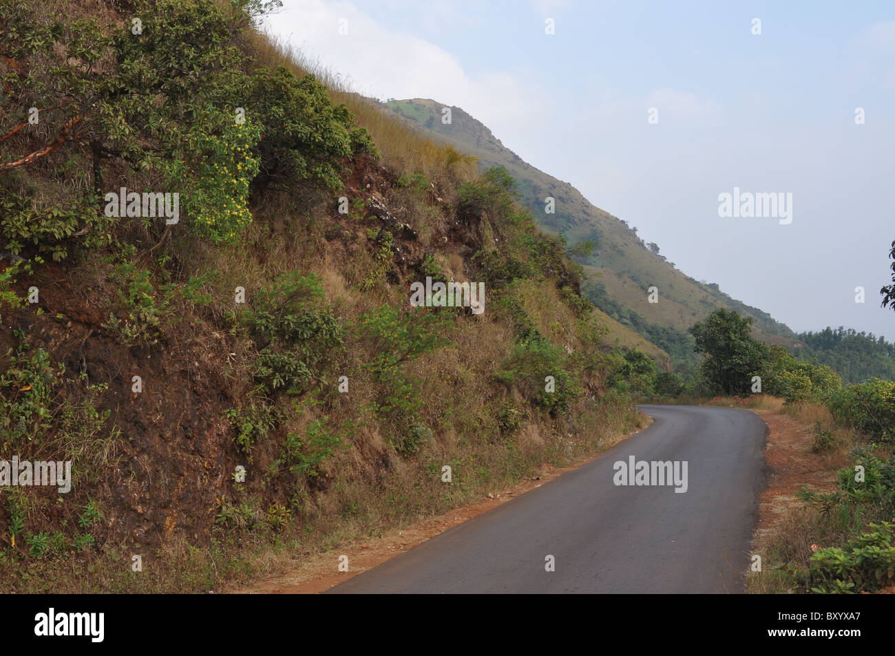 A narrow winding road cut into a hill side Stock Photo Alamy