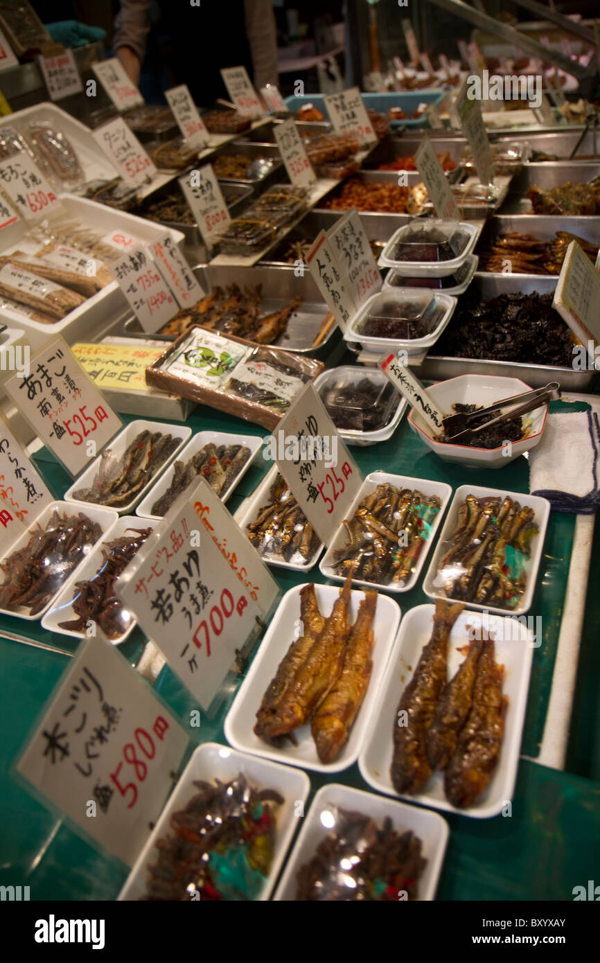 Cooked food from the Nishiki Food Markets Stock Photo