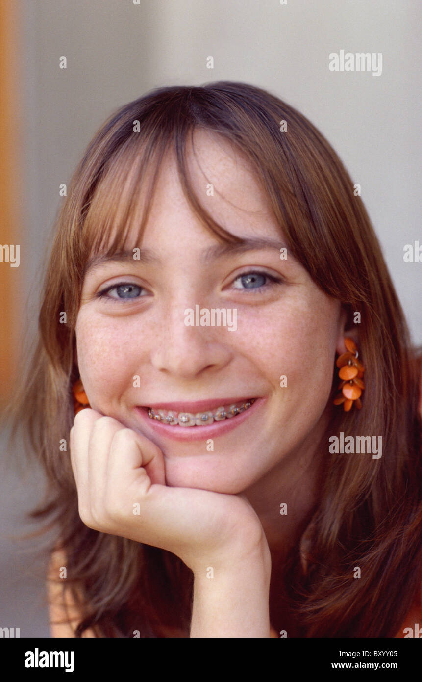 Young girl with braces Stock Photo