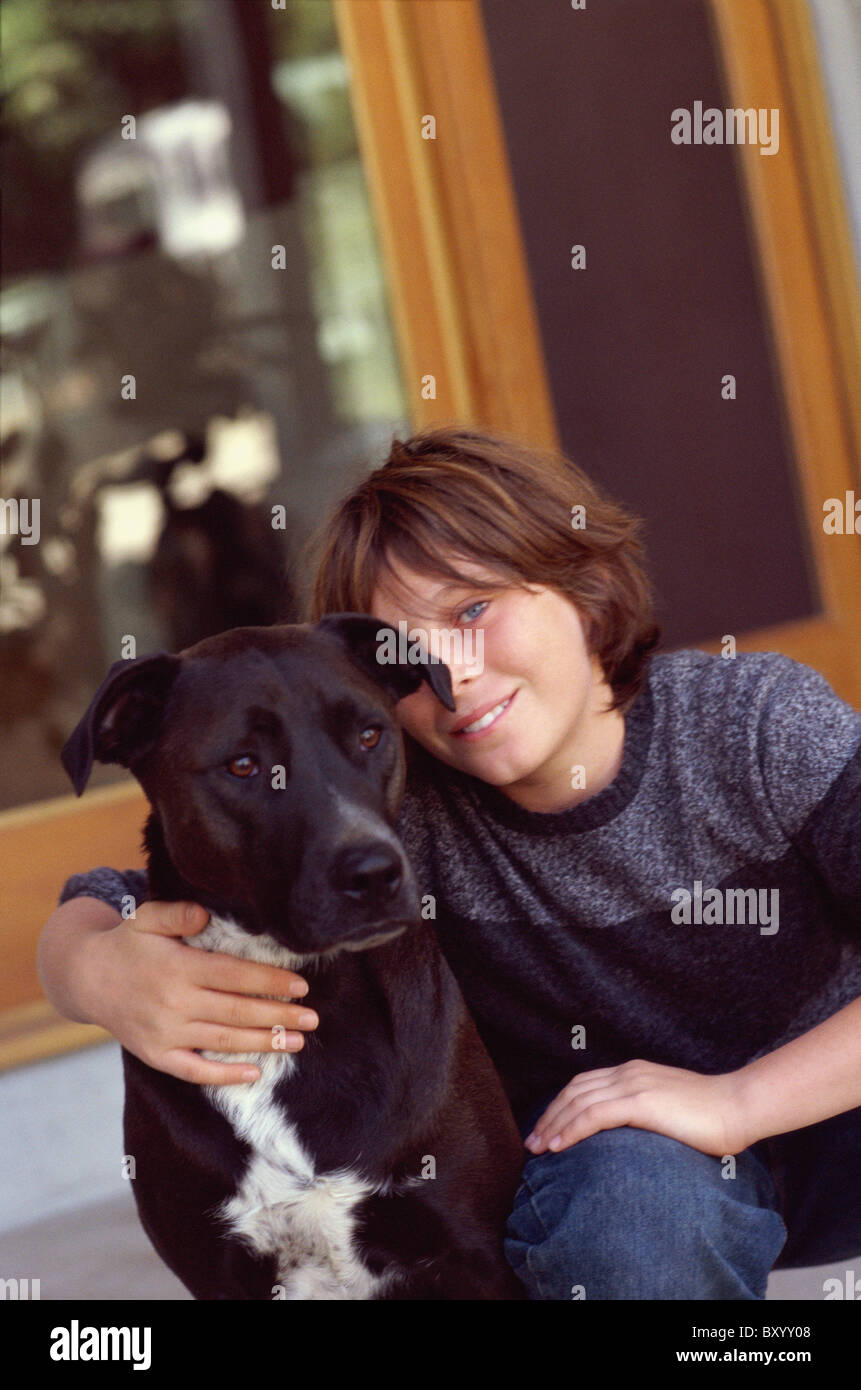 Young boy and his dog Stock Photo