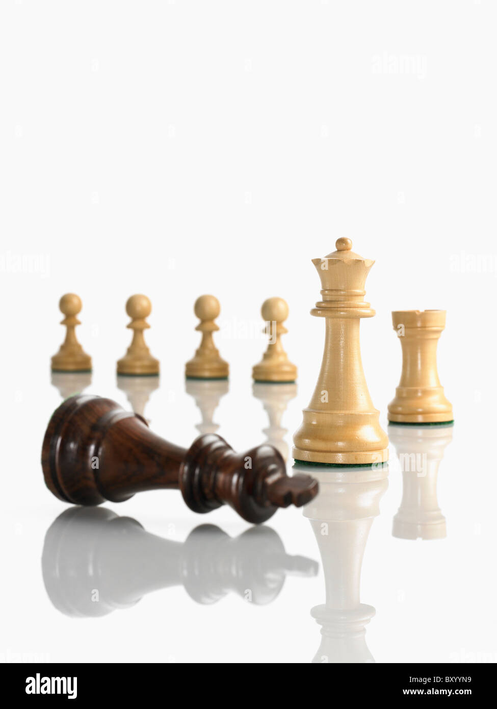 Wooden White Queen and Black Rooks Chess Pieces Stock Image - Image of  challenge, queen: 39091035