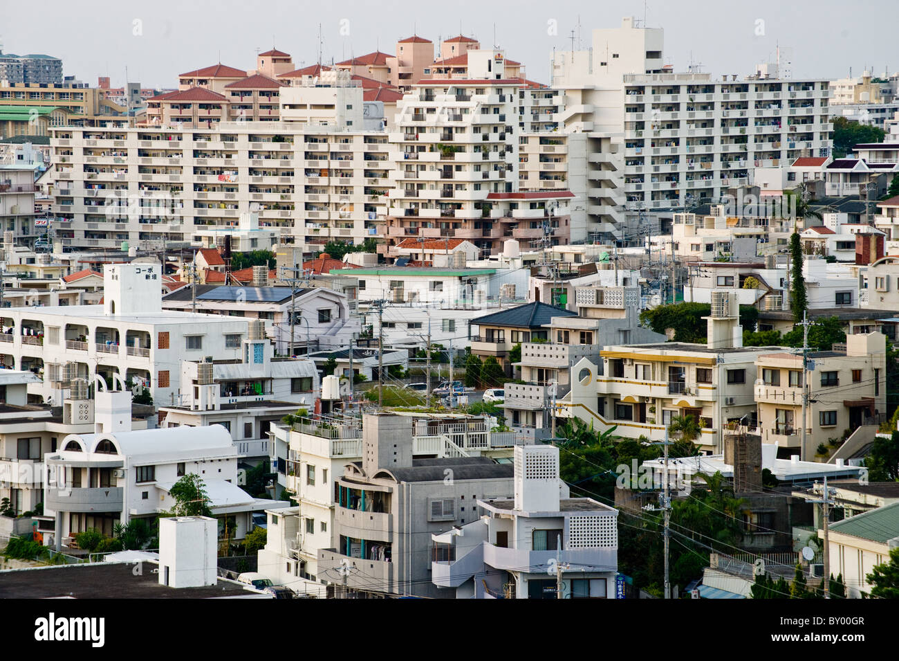 Residential housing near Shiritsu byoin-mae station, Naha, Okinawa Stock Photo