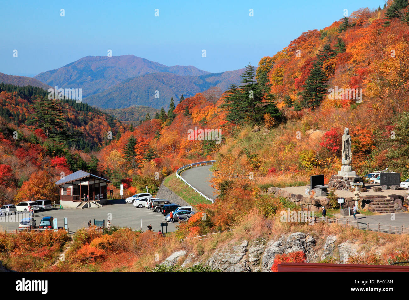 Autumn Leaves of Kawaharage Jigoku, Yuzawa, Akita, Japan Stock Photo