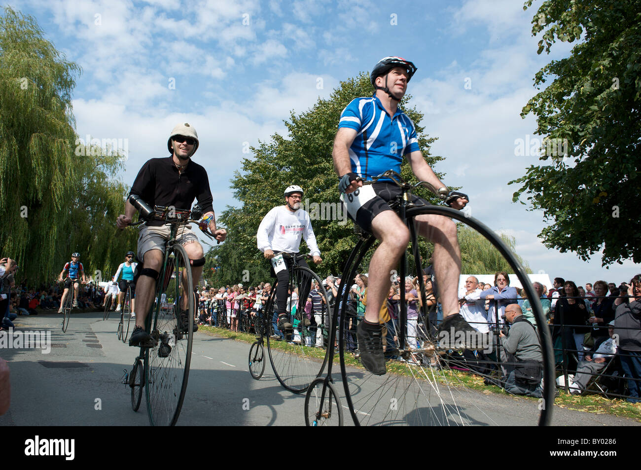 Competitors in The Great Race 2010, Penning Farthing race held in Knutsford, Cheshire every 10 years. Stock Photo