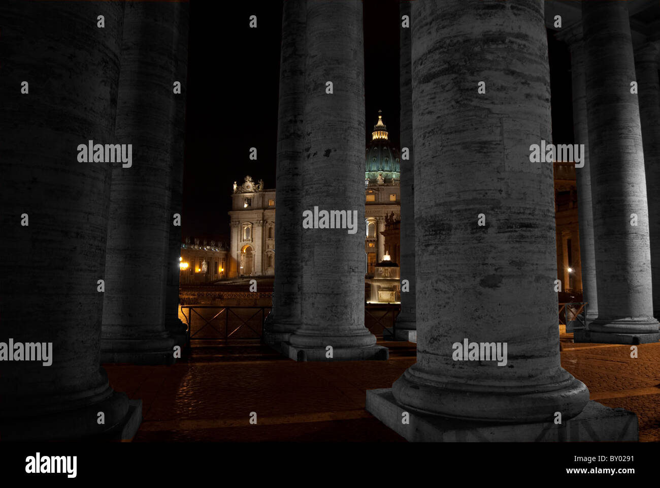 Rome. Vatican City.St Peter's basilica view trough the Bernini's colonnade. Stock Photo