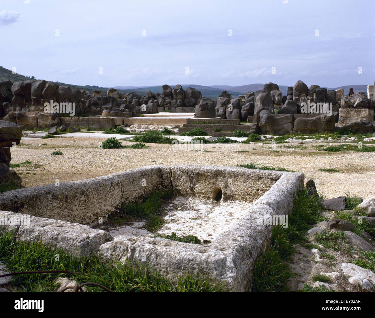 The Ain Dara temple. Dating to between the 10th and 8th century B.C. First, ritual pool. Around Aleppo. Syria. Stock Photo