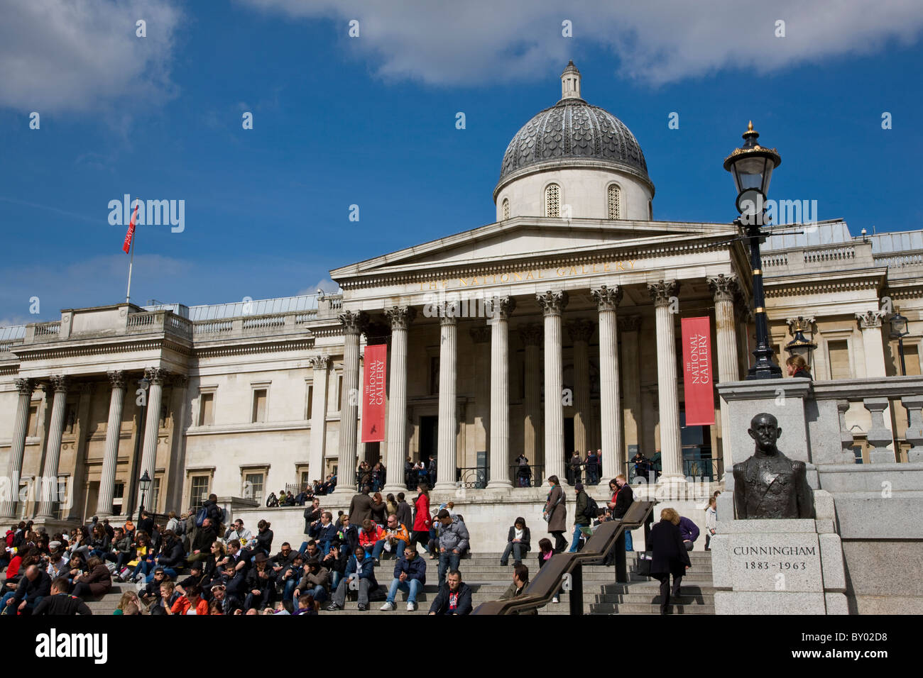 National Gallery entrance from Trafalgar Square Stock Photo