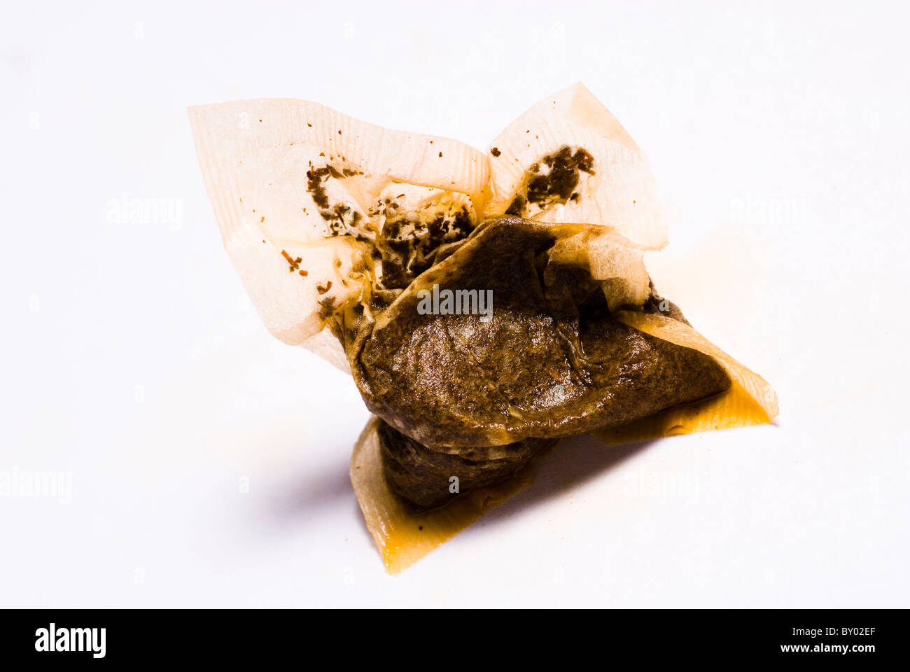 Dunked teabag isolated on a white background with space for text or cut-out Stock Photo