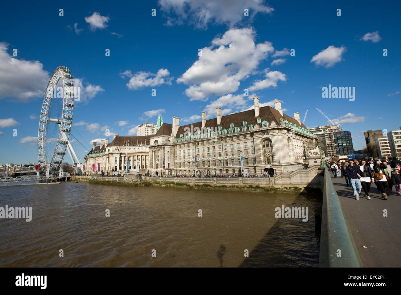 County Hall and the London Eye from Westminster Bridge Stock Photo - Alamy