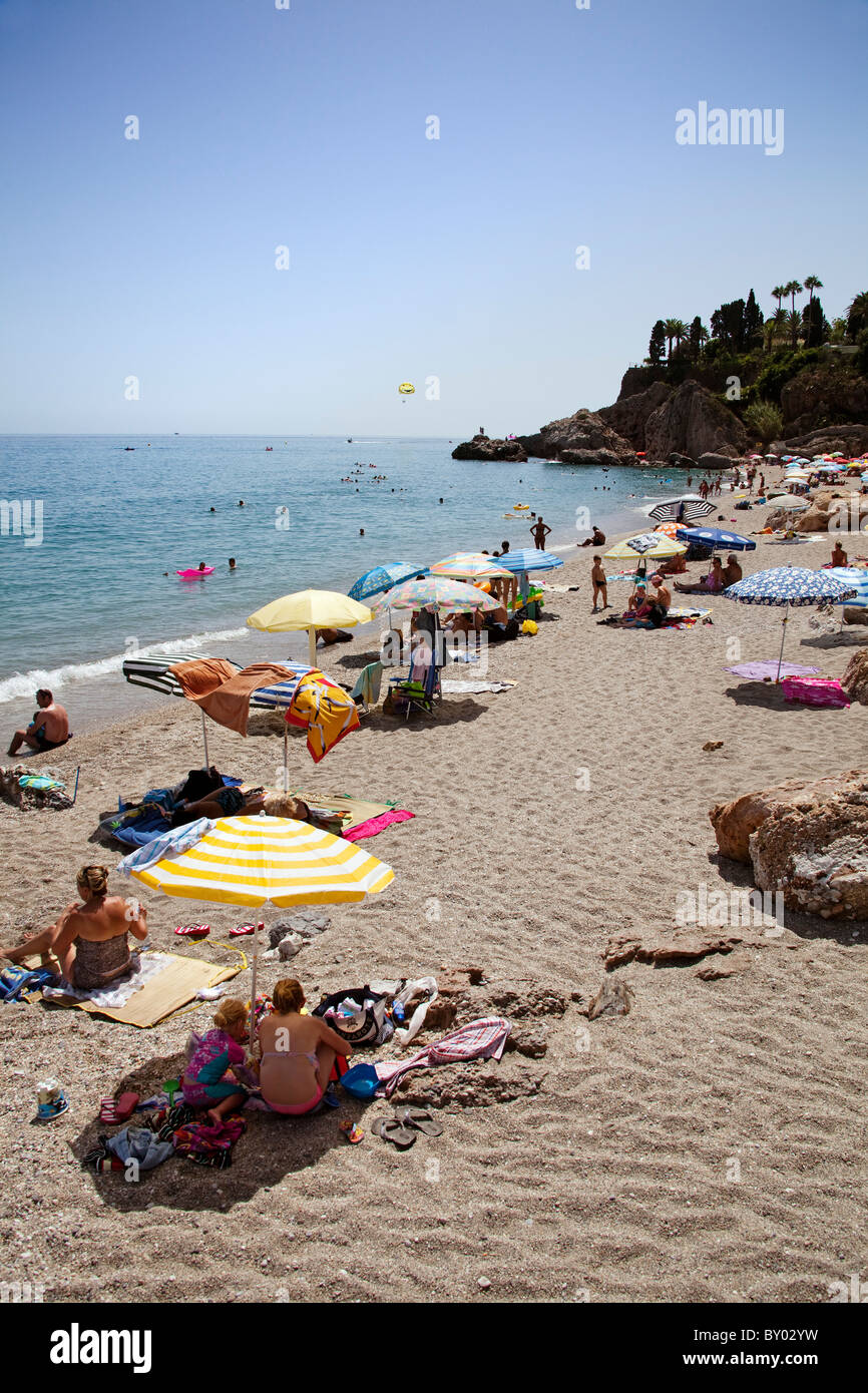 Playa de Burriana Nerja Málaga Andalucía España Burriana beach Nerja Malaga Andalusia Spain Stock Photo