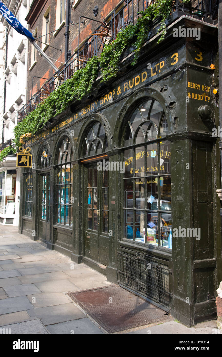 Berry Bros and Rudd wine shop front on St James Street SW1 near Piccadilly in London Stock Photo