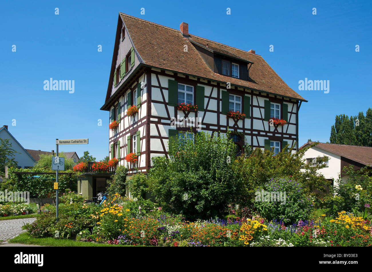Half-timbered House on Reichenau Island, Lake Constance, Baden-Wuerttemberg, Germany Stock Photo