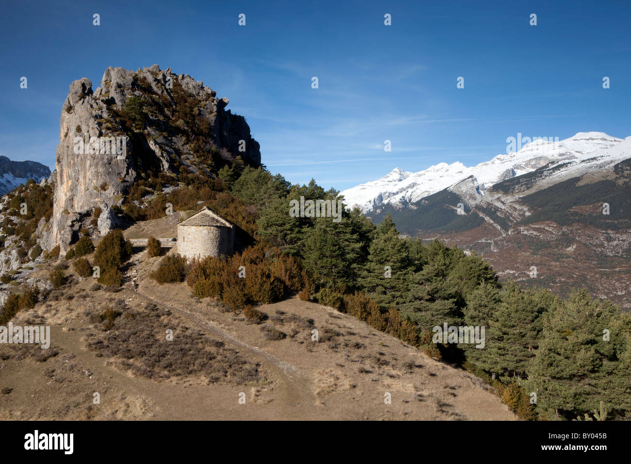 Hermitage of S. Juan and S. Pablo, Tella, National Park of Ordesa and Monte Perdido, Huesca, Spain Stock Photo