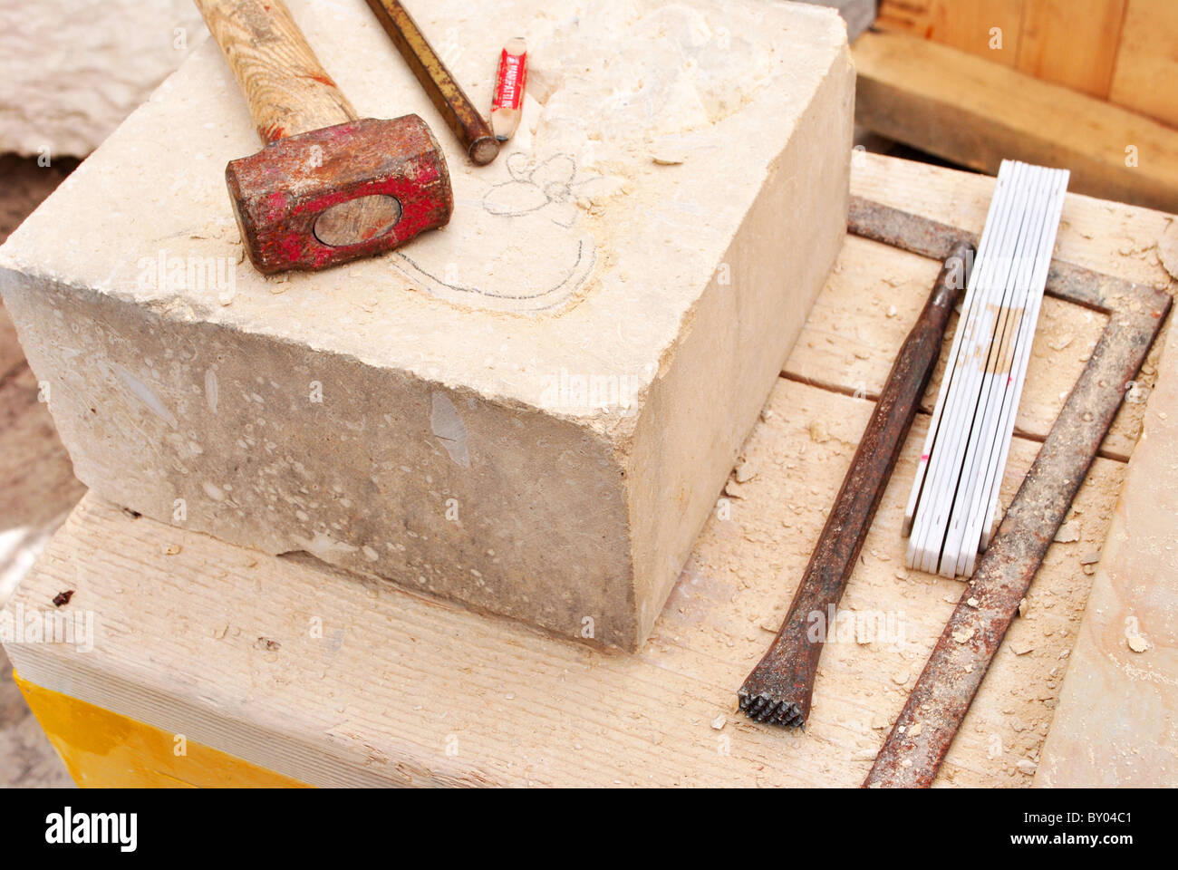 tools for working stone hammer chisel Stock Photo Alamy