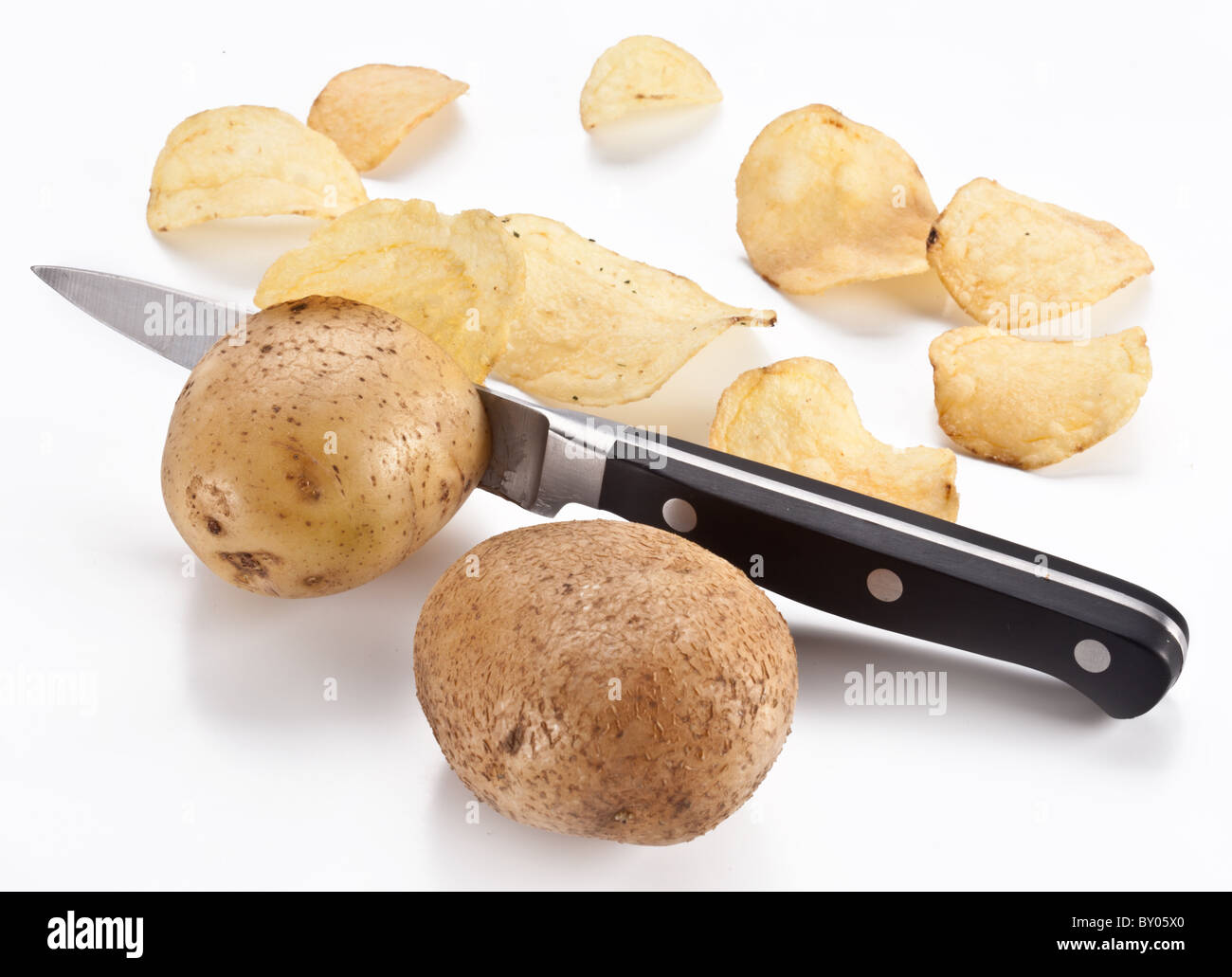 https://c8.alamy.com/comp/BY05X0/conceptual-image-the-knife-cuts-fresh-potatoes-and-potato-chips-are-BY05X0.jpg