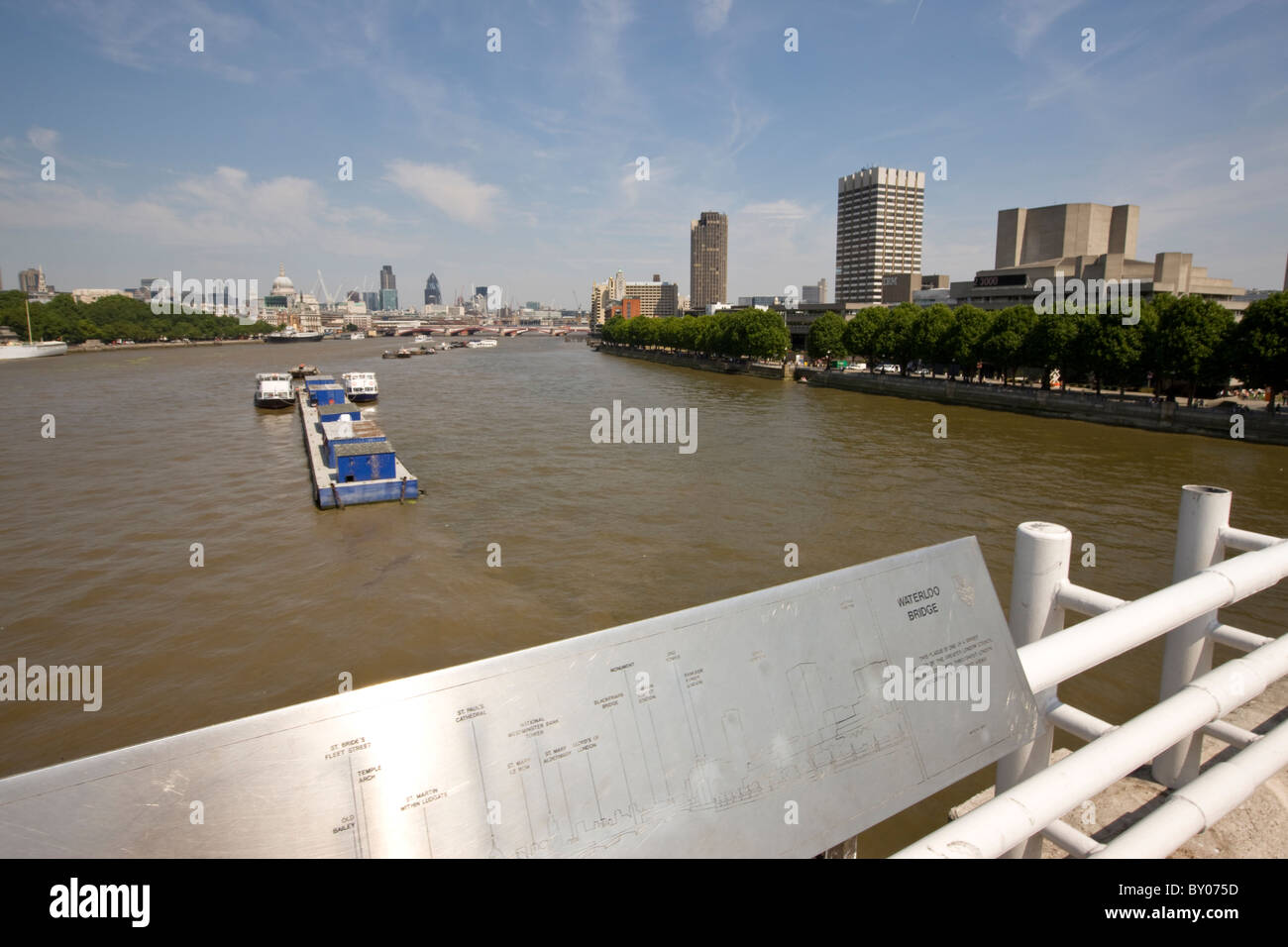View down Thames to St Pauls Cathedral and the River Walkway from Hungerford Bridge Stock Photo