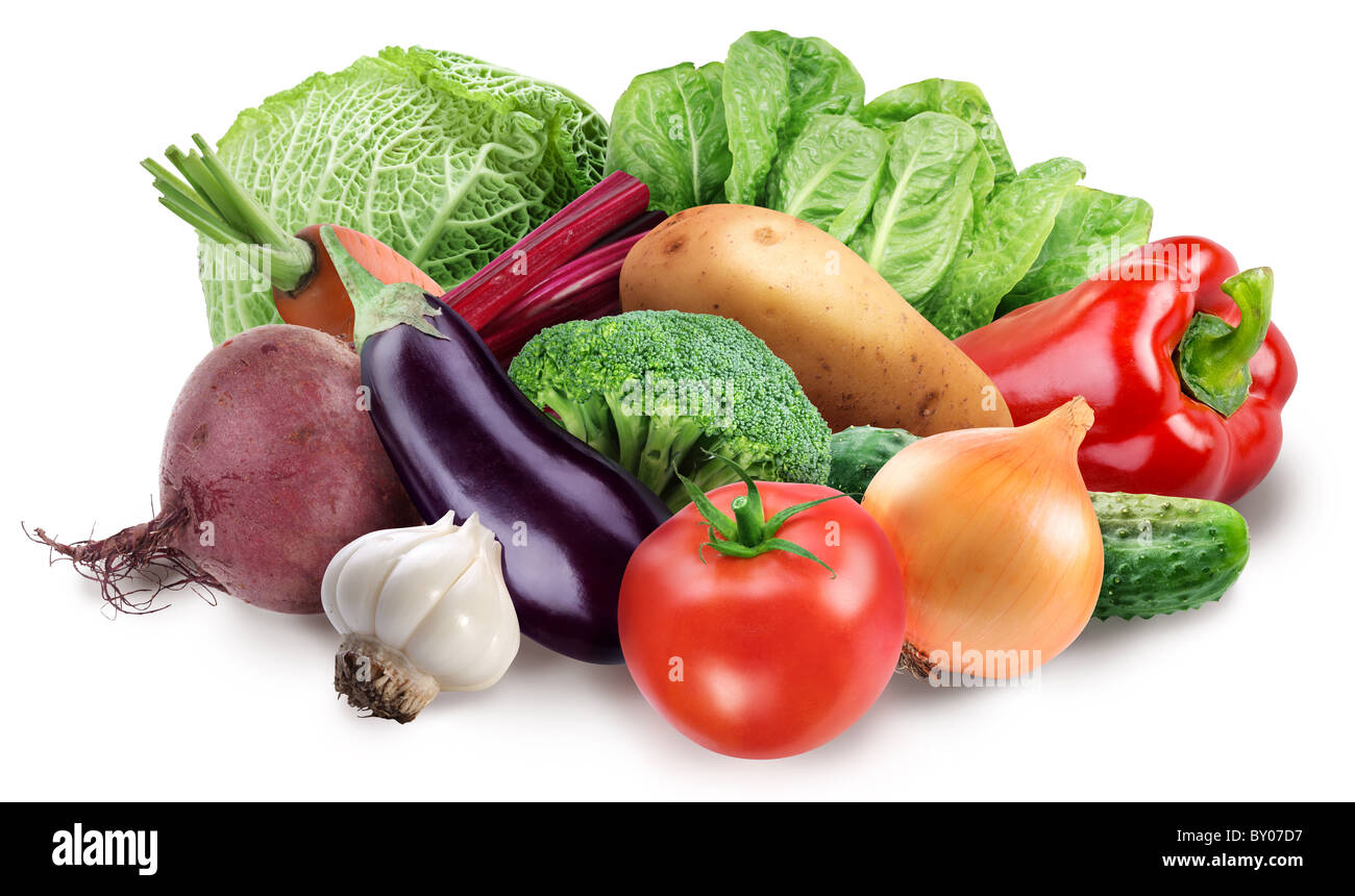 Image of fresh vegetables on white background Stock Photo - Alamy