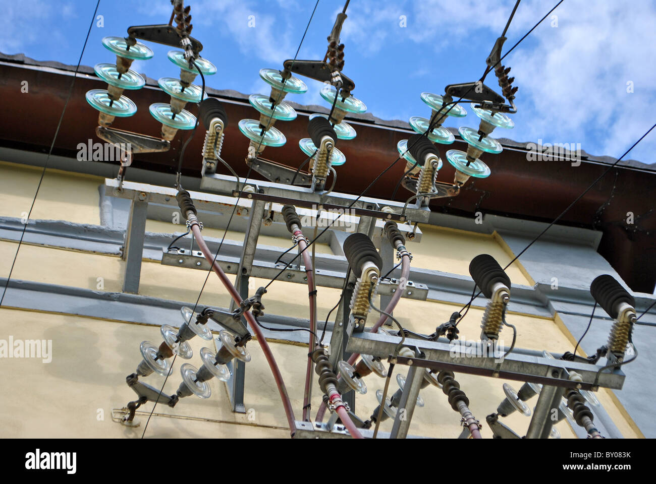 Electrical towers for transport high voltage electricity Stock Photo