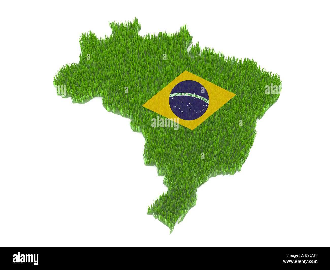 green brasil nation map and flag with grass 3d illustration Stock Photo
