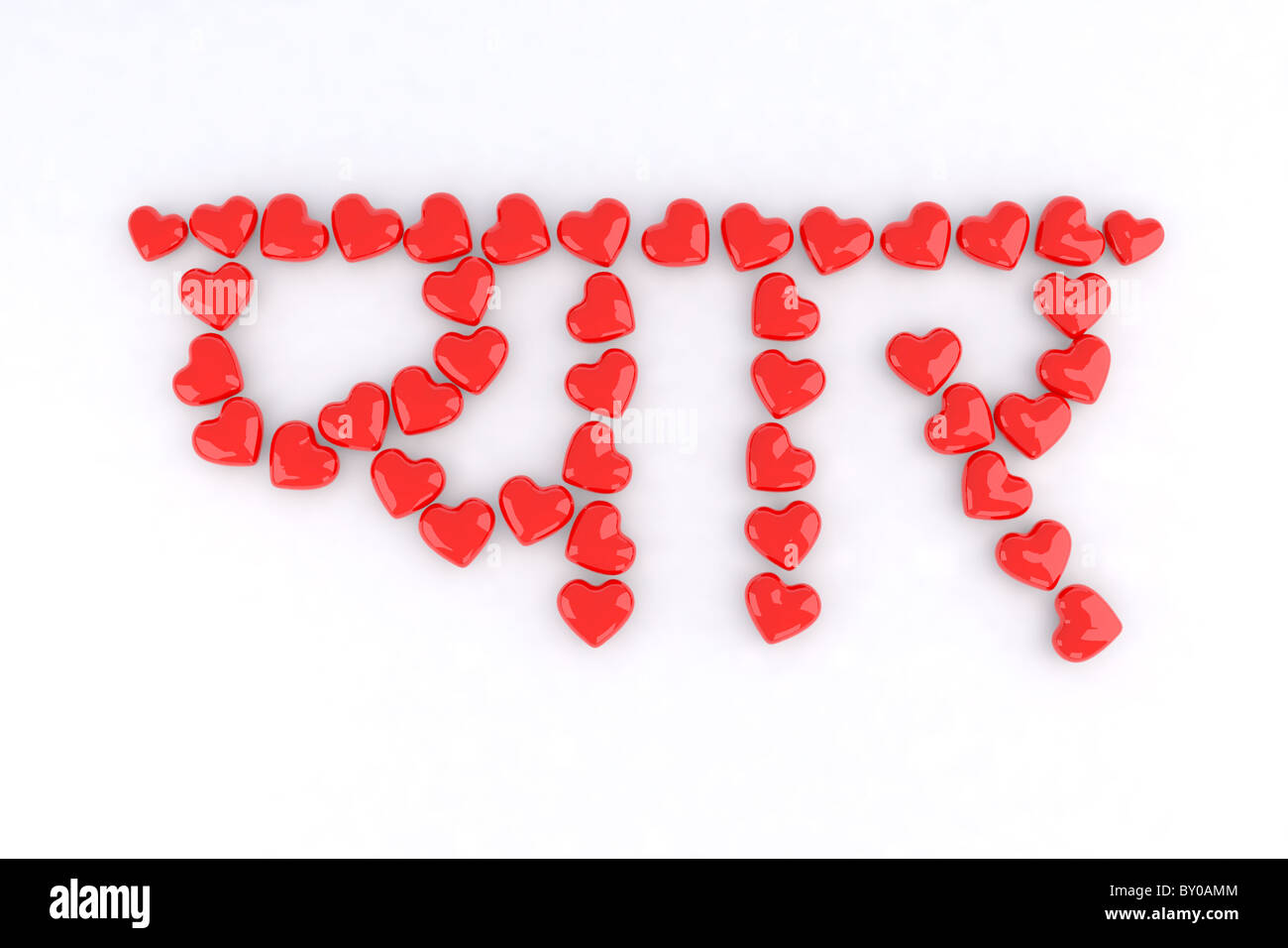 word love in Hindi with small red hearts 3d illustration Stock Photo