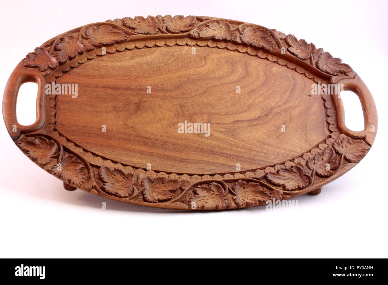 Finely carved wooden tray, believed to be of German origin Stock Photo
