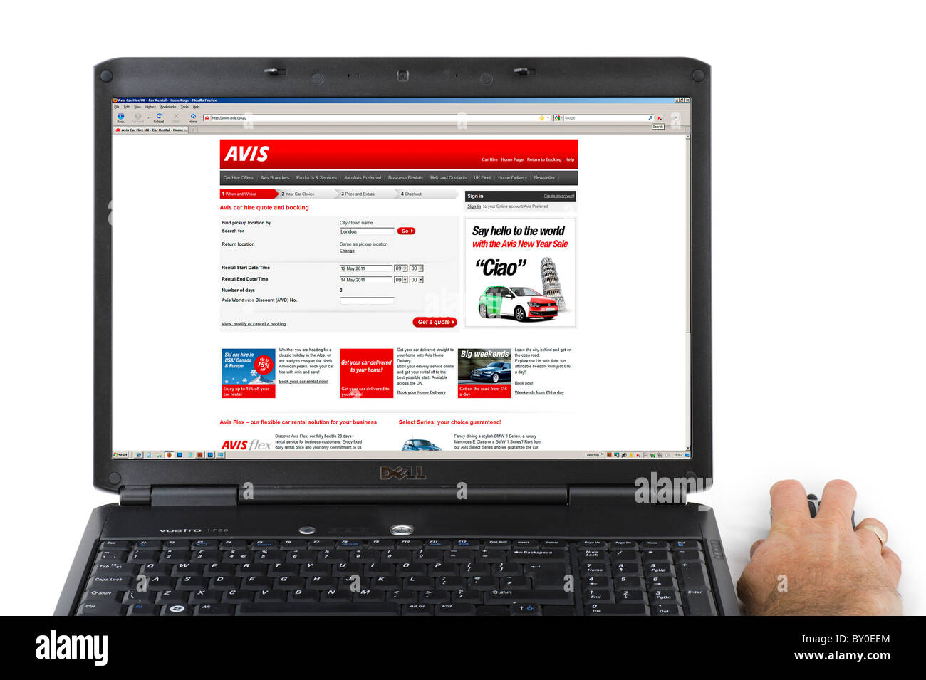Making a car hire booking on the Avis website, UK Stock Photo