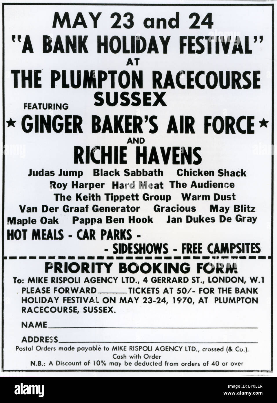 GINGER BAKER'S AIRFORCE advert for May 1960 concert at Plumpton Racecourse Stock Photo
