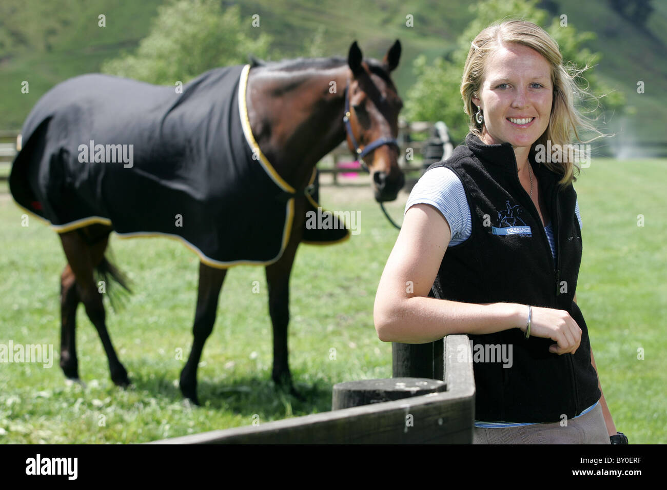 Top young dressage rider Hannah Appleton with her horse Grace, Brightwater, Nelson, New Zealand Stock Photo