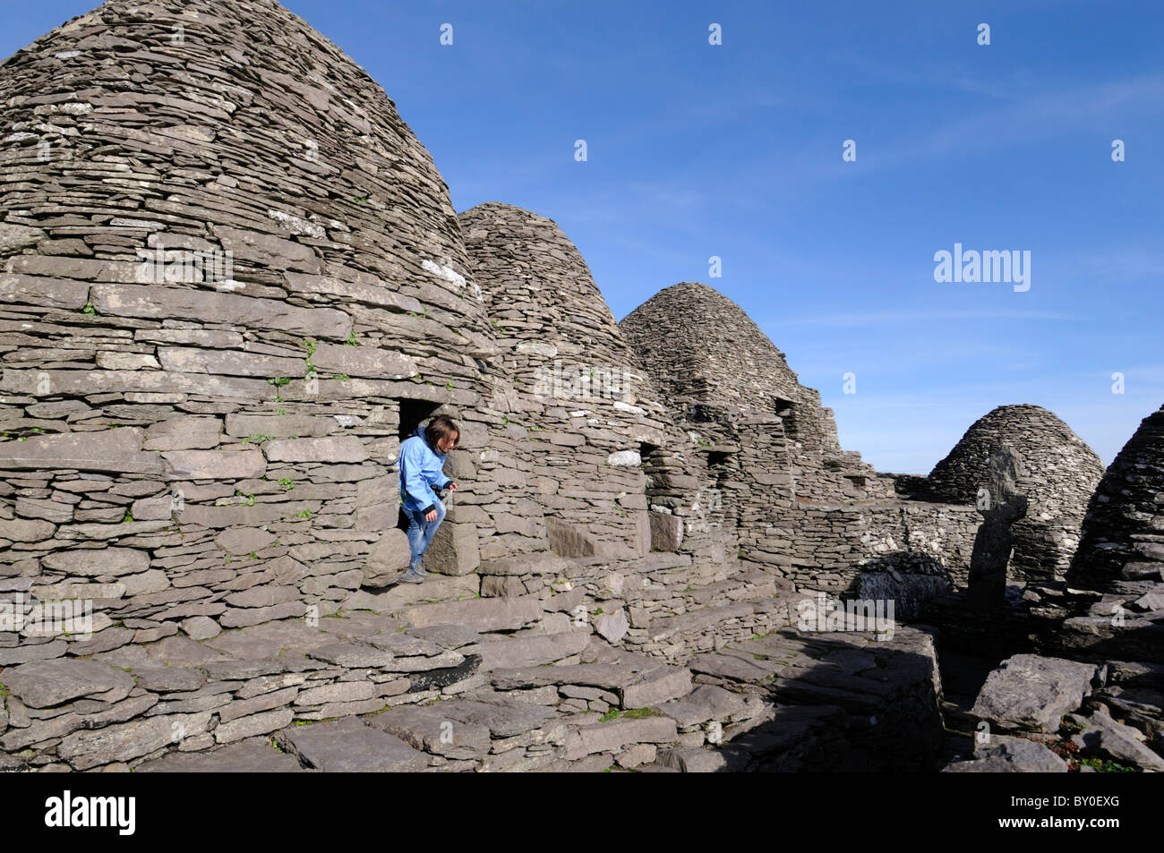 Skellig Michael Ancient Celtic monastic island settlement island County Kerry ireland Hermitage beehive huts man made terrace Stock Photo