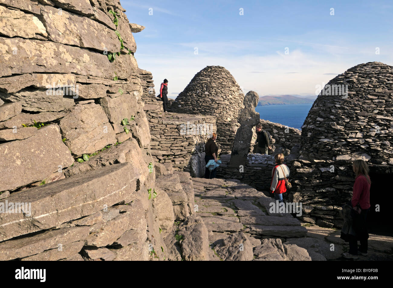 Skellig Michael Ancient Celtic monastic island settlement island County Kerry ireland Hermitage beehive huts man made terrace Stock Photo