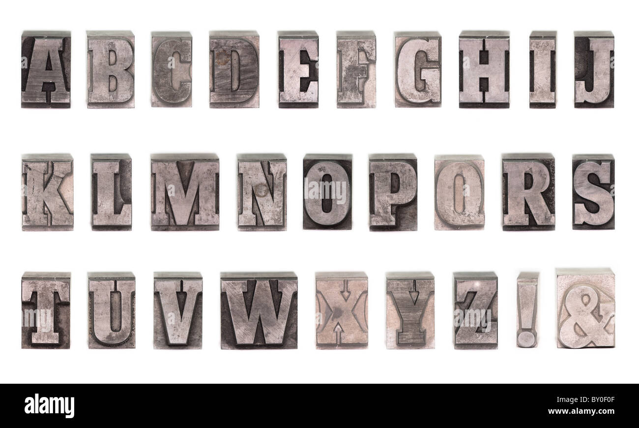 Old plumb letters which were used to print newspapers in the past. Stock Photo