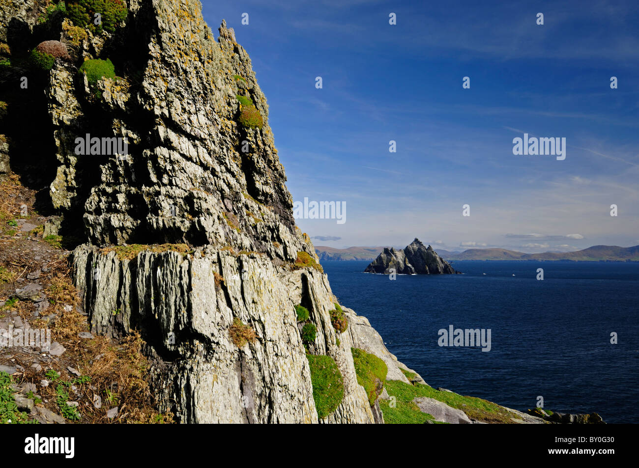 view of the little Skellig gannet from skellig Michael Ancient Celtic monastic island settlement island County Kerry ireland Stock Photo