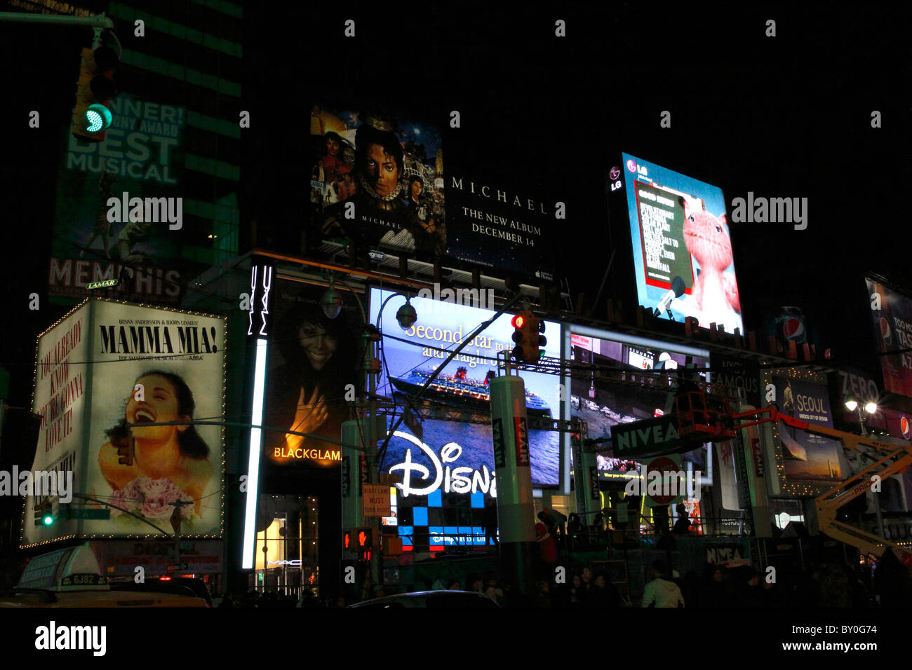 Times Square at night, Manhattan, New York City Stock Photo