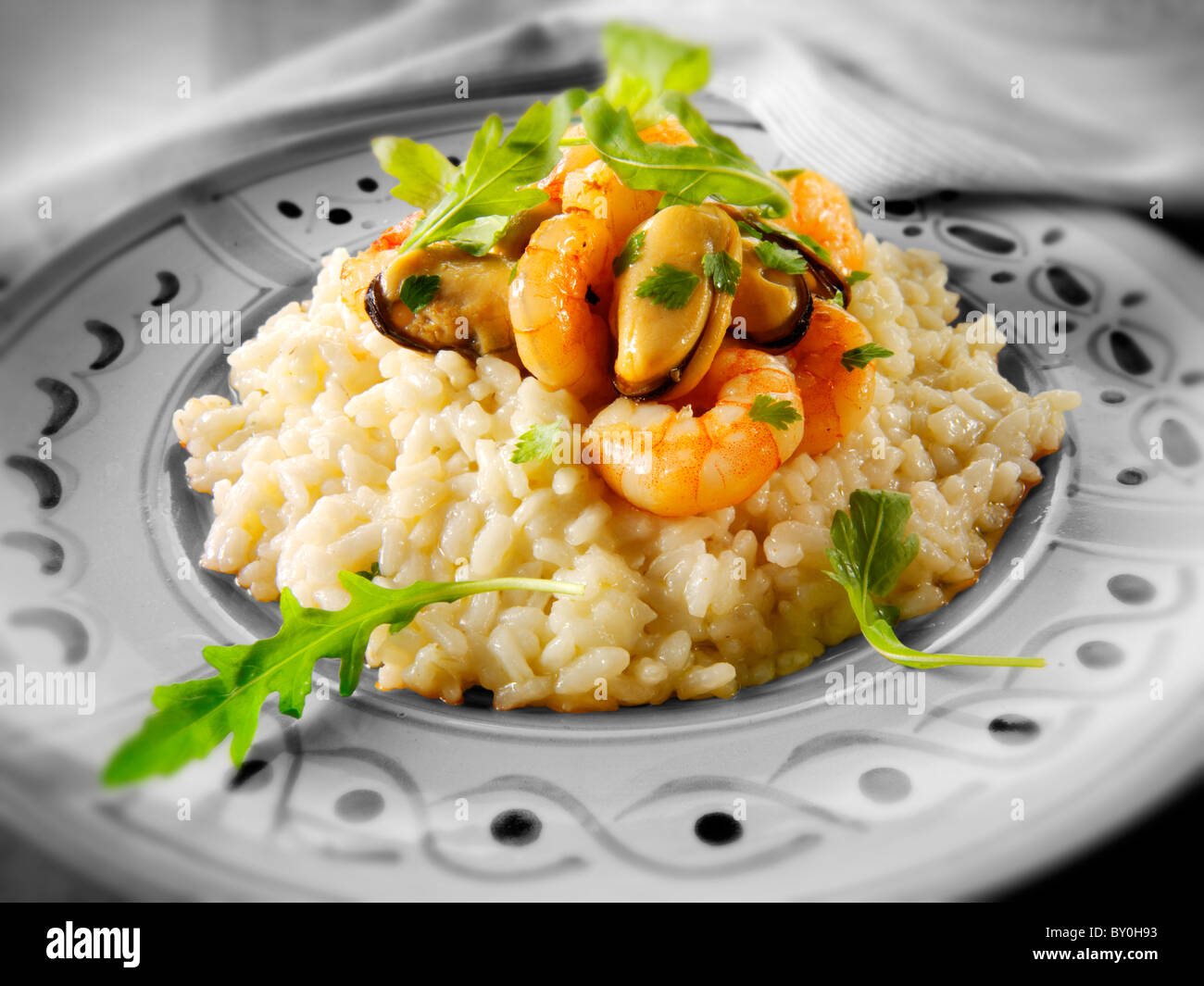 Classic risotto with prawns, mussels Stock Photo