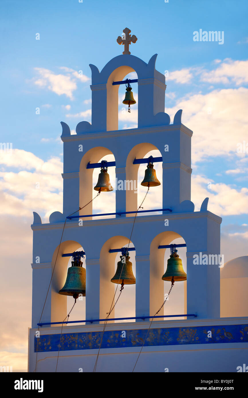 Oia, ( Ia ) Santorini - Bell tower of Byzantine Orthodox churches, - Greek Cyclades islands - Photos, pictures and images Stock Photo