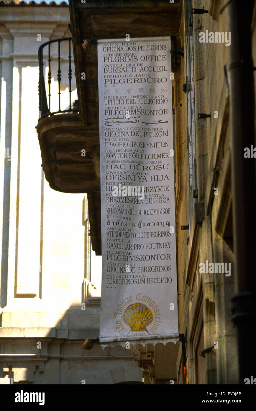 Galicia Spain Santiago De Compostela Banner With Scallop Shell Outside Jubilee Year Pilgrims