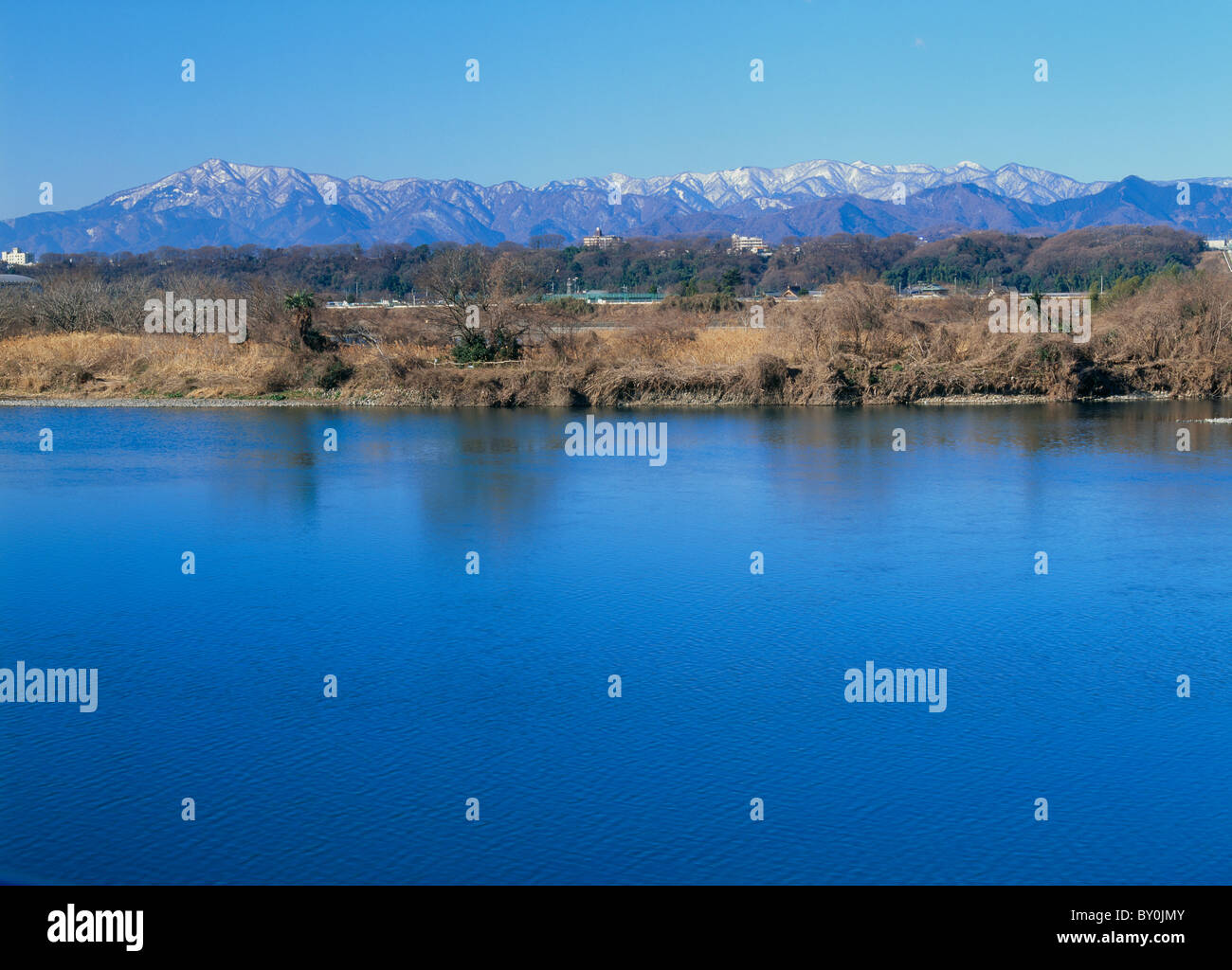 Sagami River and Tanzawa Mountains, Sagamihara, Kanagawa, Japan Stock ...