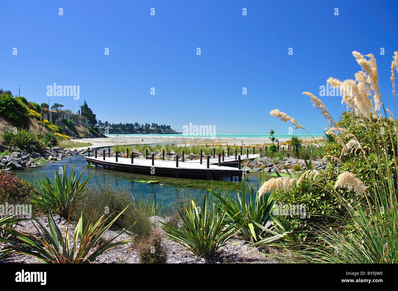 Boardwalk at Caroline Bay, Timaru, South Canterbury, Canterbury Region, South Island, New Zealand Stock Photo