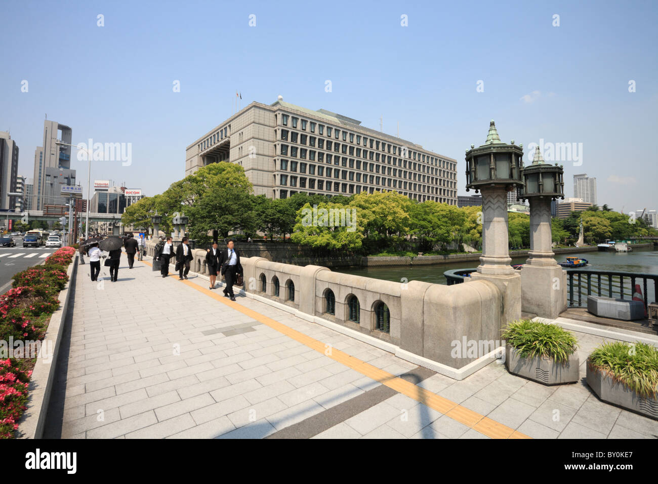 Yodoya-bashi and Osaka City Hall, Osaka, Osaka, Japan Stock Photo