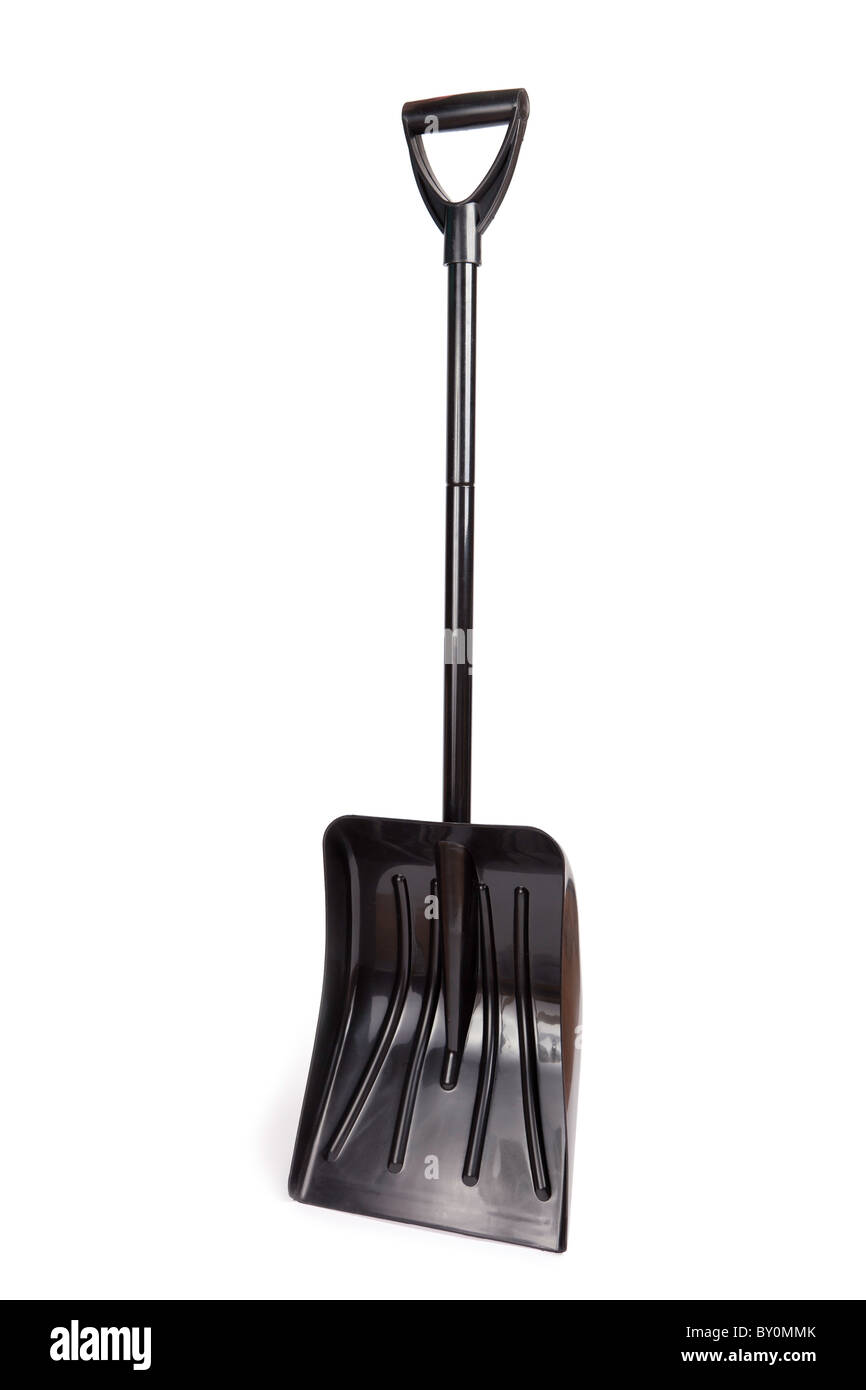 Black snow shovel isolated on white Stock Photo - Alamy