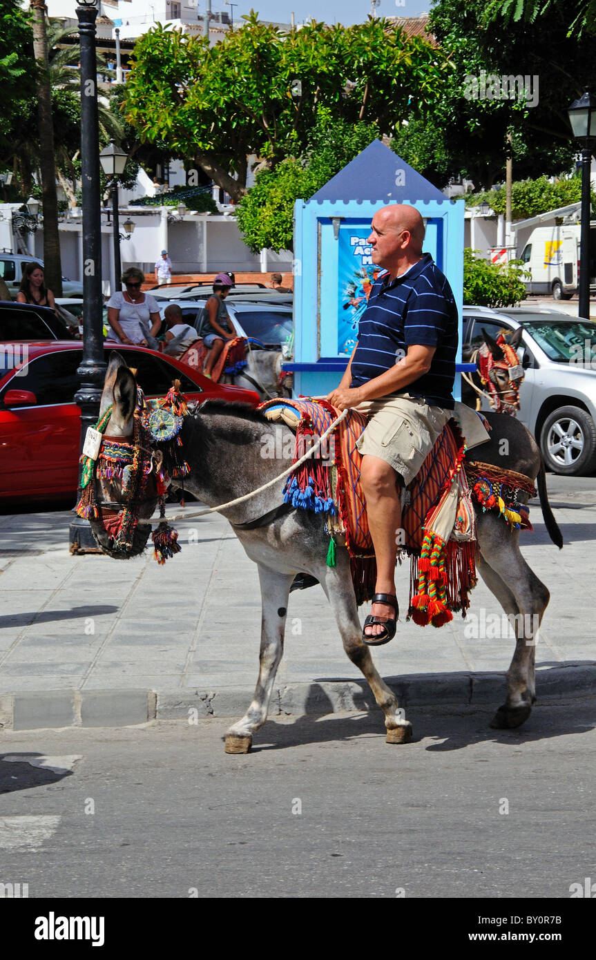 Donkey ride (burro taxi), Mijas, Costa del Sol, Malaga Province, Andalucia, Spain, Western Europe. Stock Photo