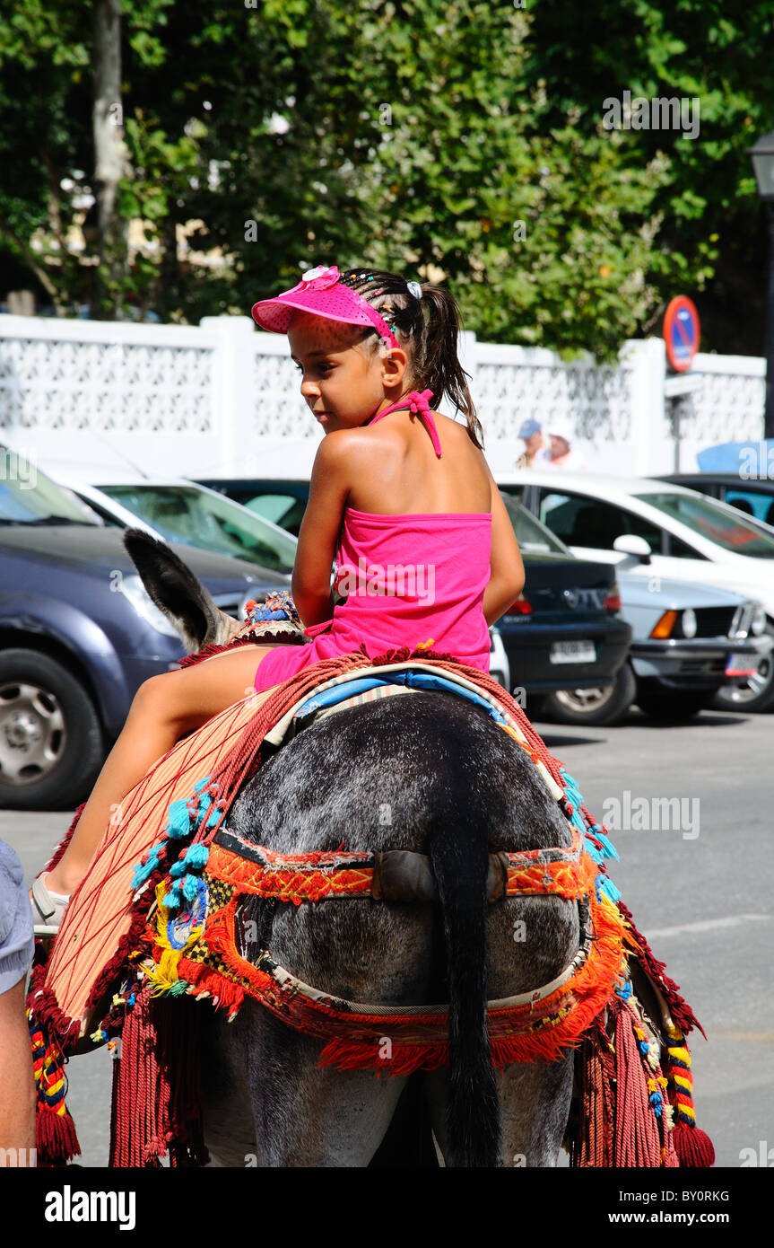 Donkey ride (Burro Taxi), Mijas, Costa del Sol, Malaga Province, Andalucia, Spain, Western Europe. Stock Photo